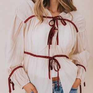Listicle Cream Blouse with Orange Details